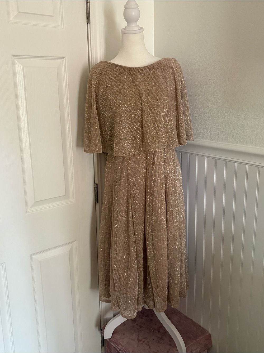 Sparkle Overlay Midi Dress in Champagne size 18W